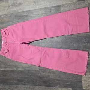 Zara Pink High Rise Jeans Women's Size 6 Raw Hem Wide Leg